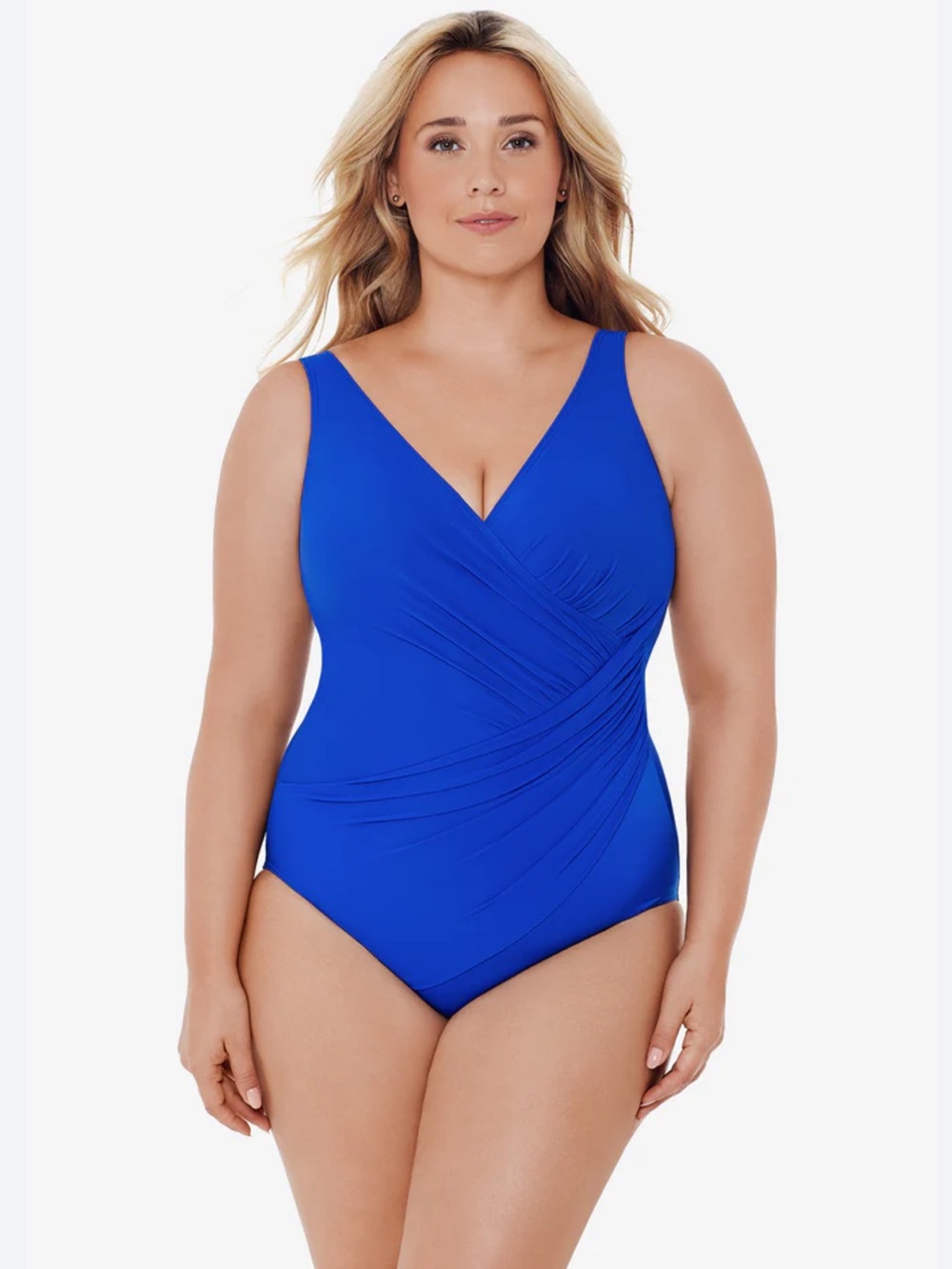 Miraclesuit Plus Size Oceanus One-Piece Swimsuit V-Neck in Azul Royal Blue 16W
